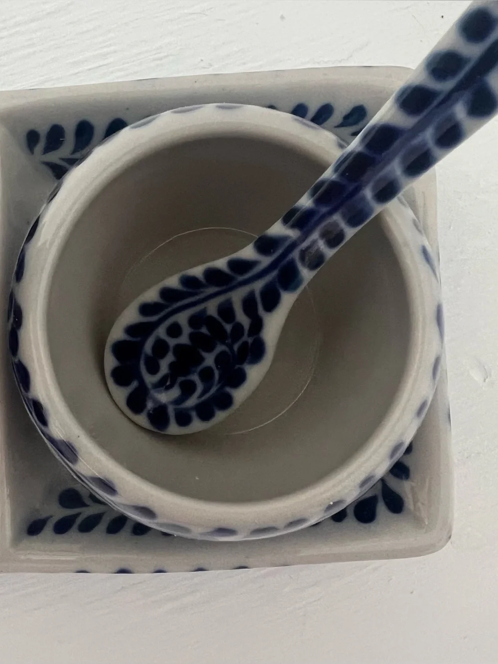Vintage Blue White Talavera Style Floral Sugar Cream Condiment Set Tray & Spoons